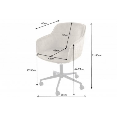 Invicta Fotel biurowy EUPHORIA aksamit szampański szary 42cm / 41663