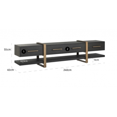 Szafka TV CAMBON fornir dębowy dark coffee 240 x 55 x 45cm / 7803