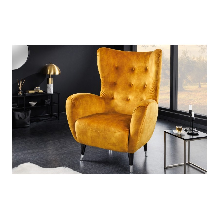 Invicta Fotel uszak DON w kolorze musztardowo żółtym / 45971