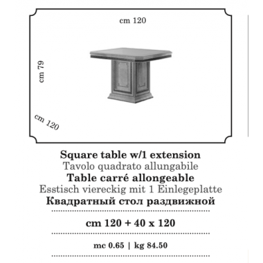 LEONARDO Włoski Stół do jadalni rozkładany 120cm x 120cm / Arredoclassic