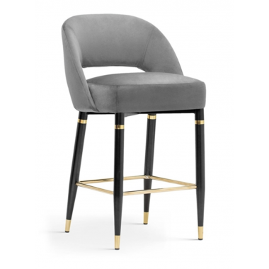Krzesło barowe DIVA tapicerowane czarny srebrny 55cm / HI