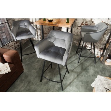Loft krzesło barowe srebrnoszary aksamit z podłokietnikiem / 39079