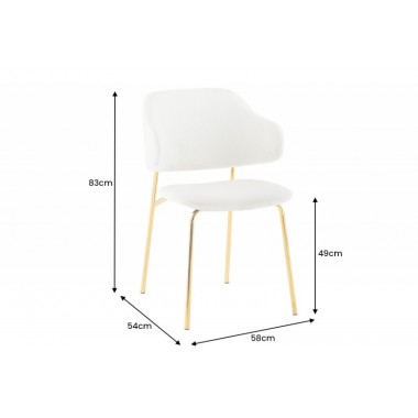 Invicta Krzesło tapicerowane TRACY ALPINE biały Bouclé złote nogi  58cm / 43148