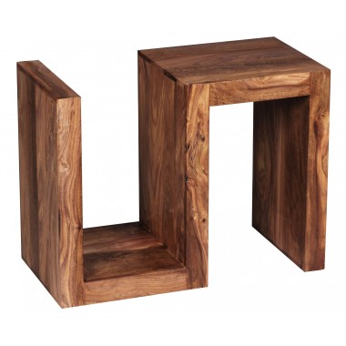 WOHNLING table Solid wood Sheesham S Cube 60cm high living room table design brown country style coffee table