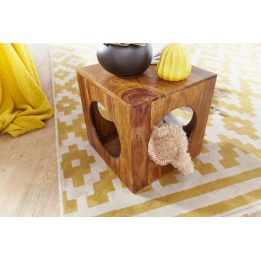 WOHNLING table Solid wood Sheesham 35x35 cm cube living room table design country style coffee table square