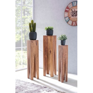 WOHNLING table set of 3 hardwood Acacia Living table Design columns country style coffee table square