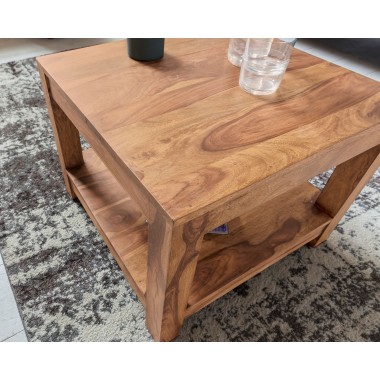 WOHNLING coffee table solid wood acacia 60 x 60 cm living room table design dark brown country style table