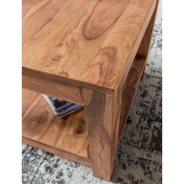 WOHNLING coffee table solid wood acacia 60 x 60 cm living room table design dark brown country style table