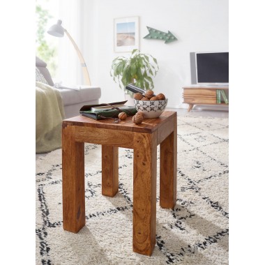 WOHNLING Side Solid-Wood Sheesham 35 x 35 cm living room table design dark brown country style coffee table