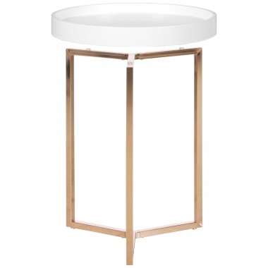 WOHNLING Design Side table white / copper ø 40 cm Tablett wood metal | Living room table with table Sofas modern | Coffee table 