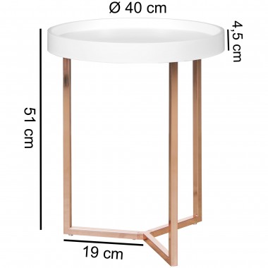 WOHNLING Design Side table white / copper ø 40 cm Tablett wood metal | Living room table with table Sofas modern | Coffee table 