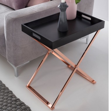 WOHNLING side table TV tray collapsible 48 x 61 x 34 cm black / copper MDF | Design Living room table with tray Coffee table mod