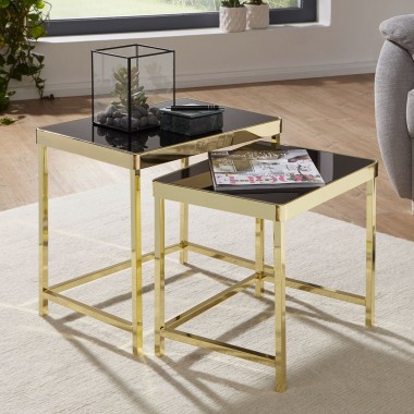 WOHNLING table VIOLA black / gold side table metal / glass | Coffee table set of 2 tables | Small living room table | Metal tabl