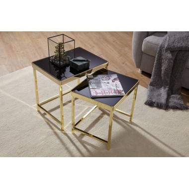 WOHNLING table VIOLA black / gold side table metal / glass | Coffee table set of 2 tables | Small living room table | Metal tabl