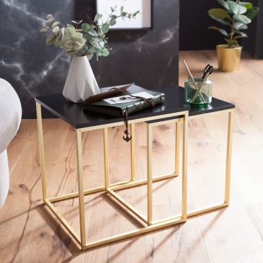 WOHNLING table CALA Black / Gold side table MDF / metal | Coffee table set of 2 tables | Small living room table | Metal table w