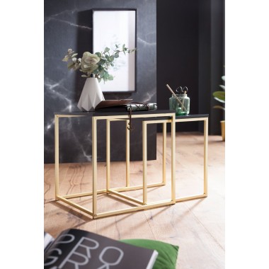 WOHNLING table CALA Black / Gold side table MDF / metal | Coffee table set of 2 tables | Small living room table | Metal table w