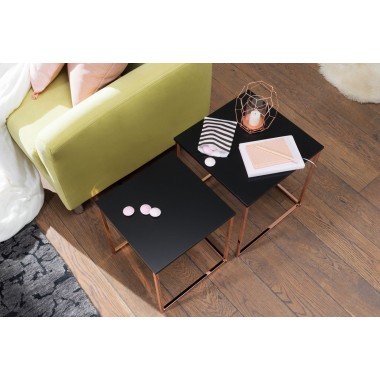 WOHNLING table CALA black / copper side table MDF / metal | Coffee table set of 2 tables | Small living room table | Metal table