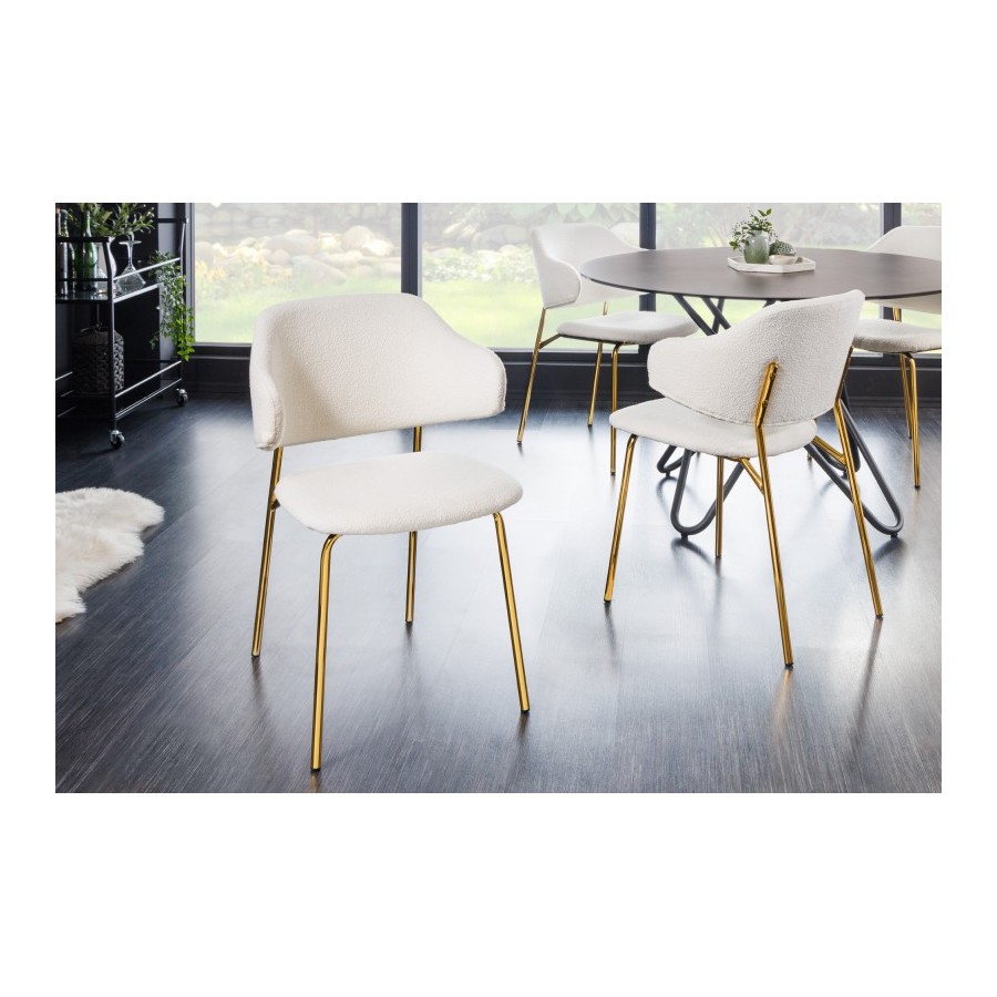 Invicta Krzesło tapicerowane TRACY ALPINE biały Bouclé złote nogi  58cm / 43148