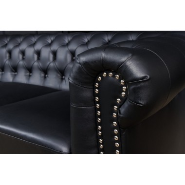 Invicta Sofa Chesterfield 3 osobowa imitacja skóry antyczna czerń 205cm / 41447