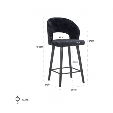 Krzesło barowe SAVOY Black Chenille 50cm / S4561 Black Chenille