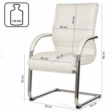 AMSTYLE Krzesło biurowe imitacja skóry białe 59cm / SPM1.080