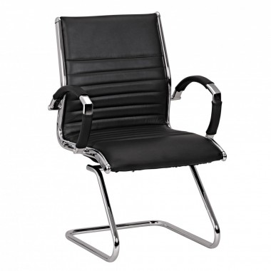 AMSTYLE cantilever SALZBURG Meeting chair in genuine leather Black Rocking Chair XXL chrome 120kg Visitors Chair Design