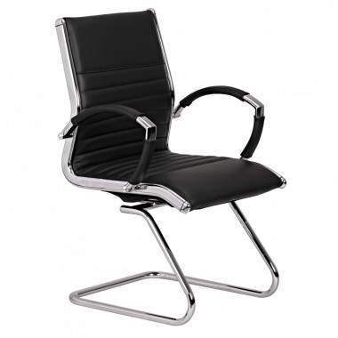 AMSTYLE cantilever SALZBURG Meeting chair in genuine leather Black Rocking Chair XXL chrome 120kg Visitors Chair Design