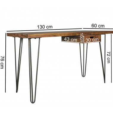 Wohnling Biurko ELEMENTS BAGLI z szufladą sheesham 130cm / WL1.975