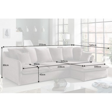 Invicta HEAVEN Sofa narożna prawostronna szary sztruks 255cm / 45445