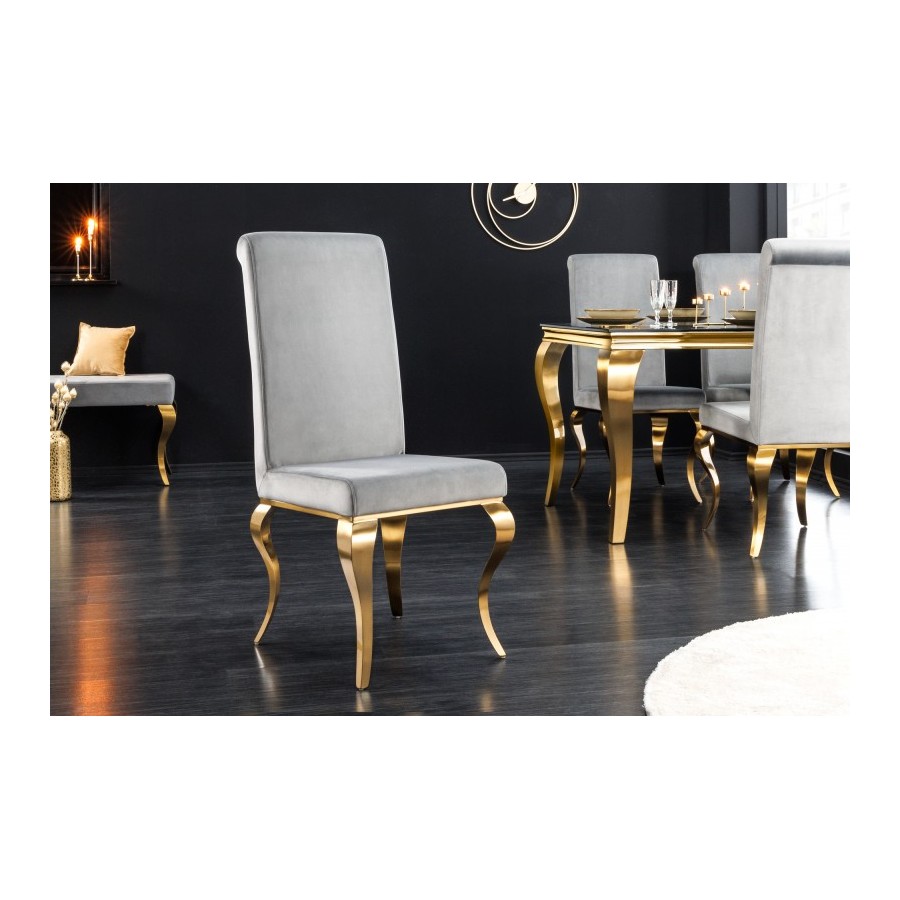 Invicta Krzesło tapicerowane MODERN BAROCK szary aksamit złote nogi 44cm / 433846