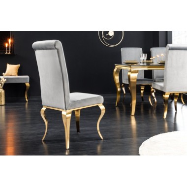 Invicta Krzesło tapicerowane MODERN BAROCK szary aksamit złote nogi 44cm / 433846