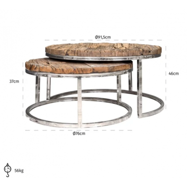 Stolik kawowy KENSINGTON drewno z recyklingu zestaw 2 sztuk srebrna rama 91,5 x 91,5 cm / 9867