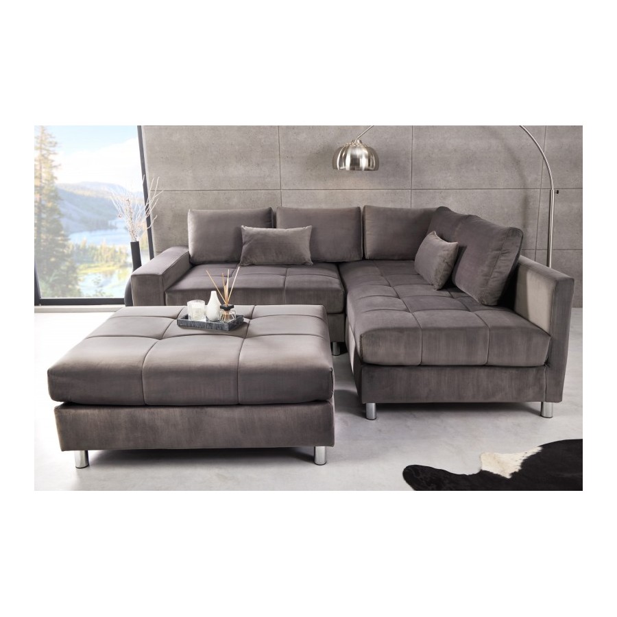 Invicta Sofa tapicerowana KENT szary aksamit 220 x 90 x 190cm / 40823