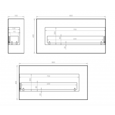 Hitze Biokominek wiszący prawy BLUES R 800x400x185mm / BK-08 BLUES R