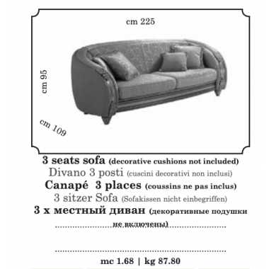 LIBERTY Włoska Sofa tapicerowana 3 osobowa 225 x 95 x 109cm / ArredoClassic