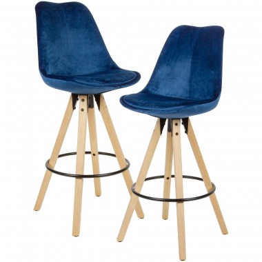 WOHNLING 2 stołki barowe stołek ciemnoniebieski aksamit z oparciem 77 cm / SKYG
