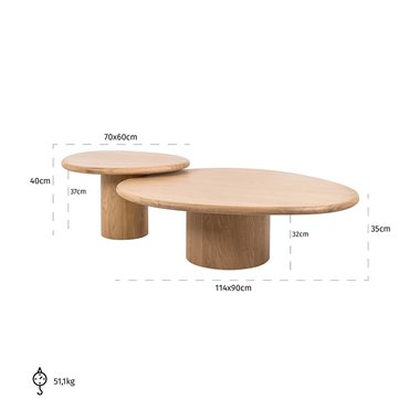 Coffee table Oakley set of 2 (Natural oak)