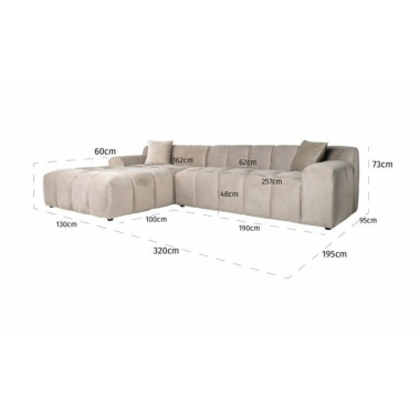 CUBE Sofa narożna 3 osobowa lewa welur 235cm / S5136 BLUSH FUSION