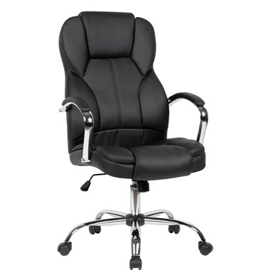 Czarne krzesło  imitacji skóry do 120 kg | Krzesło obrotowe o regulowanej wysokości | Fotel biurowy z podłokietnikami i wysokim 