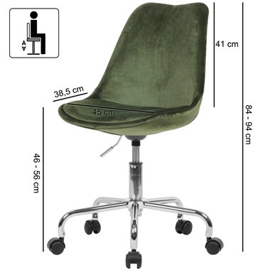 biurko  zielony aksamit | Designerskie krzesło obrotowe z oparciem Krzesło robocze o maksymalnym obciążeniu 110 kg Krzesło Shell
