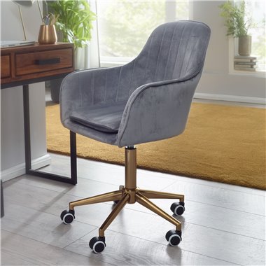 biurko  aksamitny szary | Designerskie krzesło obrotowe z oparciem | Krzesło robocze 120 kg z regulacją wysokości | Krzesło musz
