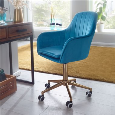 biurko  aksamit niebieski | Designerskie krzesło obrotowe z oparciem | Krzesło robocze 120 kg z regulacją wysokości | Krzesło mu