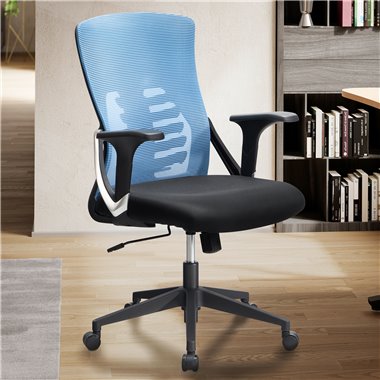 Krzesło biurowe  niebiesko-czarne krzesło biurowe z pokryciem siatkowym do 120 kg | Krzesło obrotowe z regulacją wysokości i pod