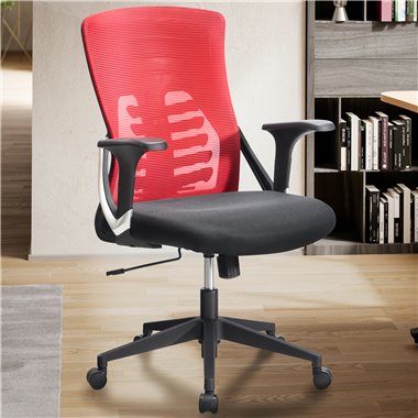 Krzesło biurowe  czerwono-czarne krzesło biurowe z pokryciem siatkowym do 120 kg | Krzesło obrotowe z regulacją wysokości i podp