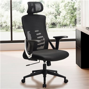 Krzesło biurowe  Krzesło biurowe z czarną siateczką do 120 kg z zagłówkiem | Krzesło obrotowe z regulacją wysokości i podparciem