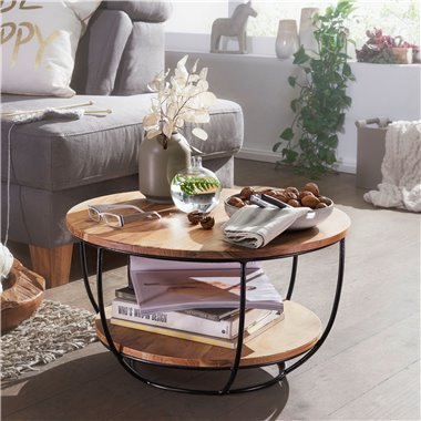 kawowy  60x34,5x60 cm stolik kawowy z litego drewna / metalu akacja | Zaprojektuj okrągły stół do salonu | Stół do salonu Indust