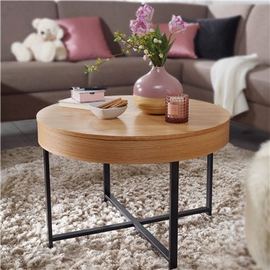 kawowy design  okrągły Ø 69 cm z dębowym stołem z miejscem do przechowywania Stół do salonu z metalowymi nogami Stolik z płyty M