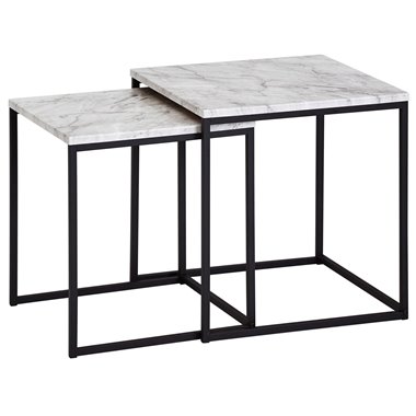 zestaw bocznych stołów  z 2 marmurowymi  kolorze białym | Stolik kawowy 2 częściowy stolik czarny | Małe stoły do salonu Nowocze