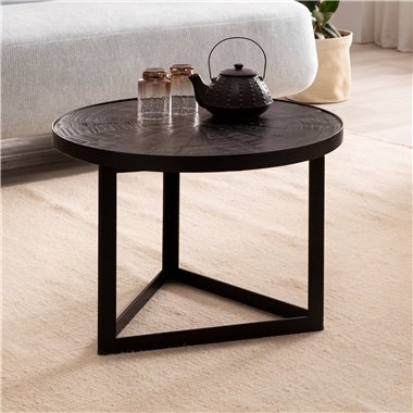 Stolik kawowy 58x58x40 cm Mango z litego drewna / metalu Czarny Okrągły stolik kawowy | Designerski stół do salonu Industrial |
