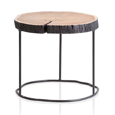 Stolik kawowy  litego drewna akacjowego / metalu 45x45x40 cm z krawędzią drzewa | Mały stolik rozkładany organiczny | Stół do sa